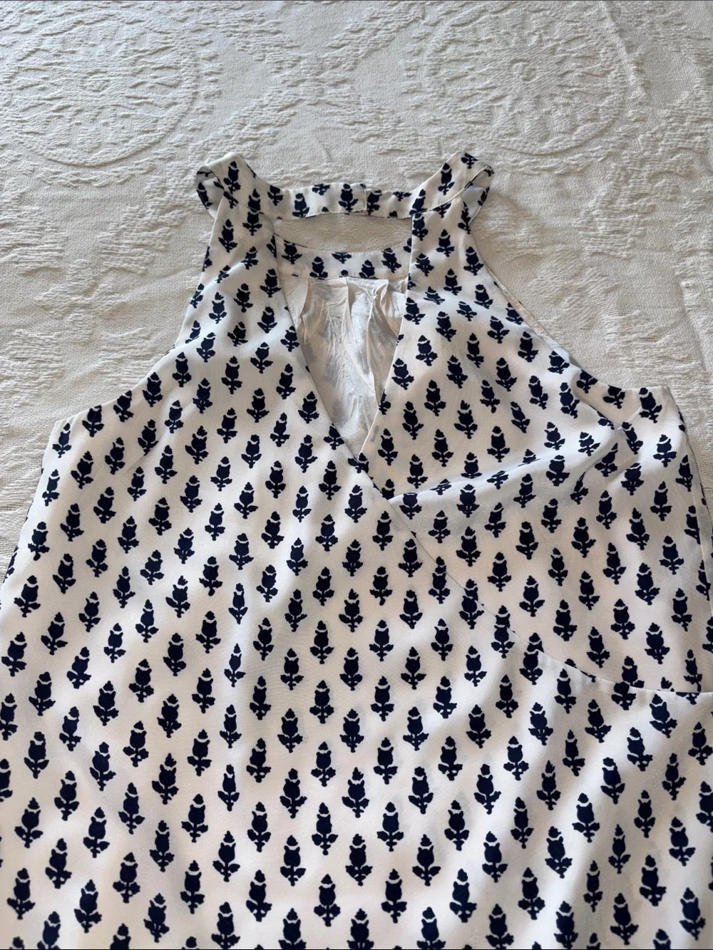 J. Crew Lined Cream Dress with Blue Floral Print EUC 6